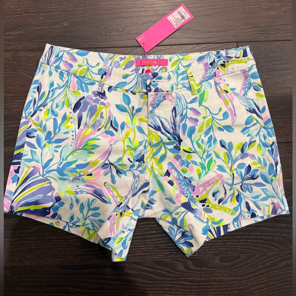 Lilly Pulitzer Floral Leaf Print Shorts - White, Blue, Pink, Green, Purple